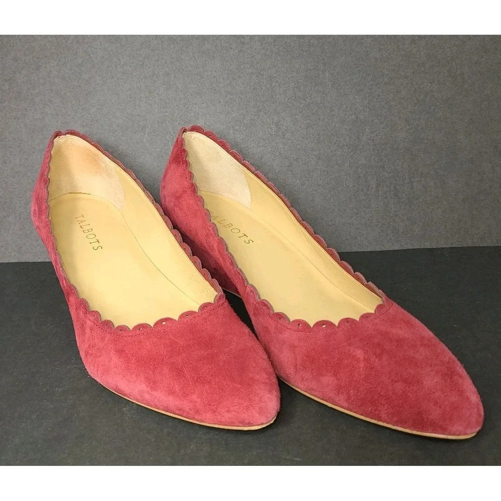Talbots Women's Suede Scalloped Heels Red 8N 2